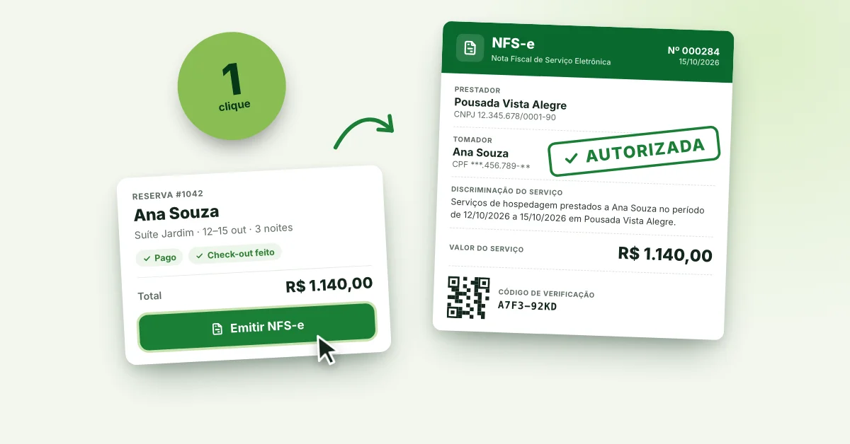 Reserva com o botão Emitir NFS-e e a nota fiscal de serviço autorizada